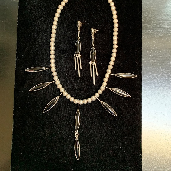 Mexican Taxco Sterling Silver Beaded Necklace w/ Marquise...
